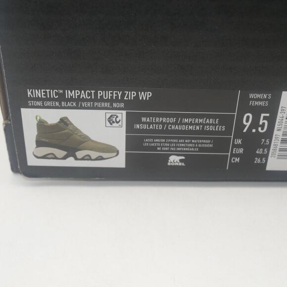 NEW Sorel Kinetic Impact Puffy Zip Waterproof Boots Stone Green Women's 9.5 - Picture 9 of 9